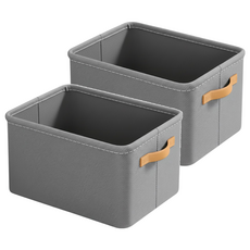 鋼架衣物收納箱 Set 3, 內部金屬架支撐, 立體不軟塌, 可疊放設計, 陽離子面料, 鋼琴烤漆支架, 大(42 x 28 x 25cm), 灰色, 2組