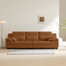 동서가구 테라 천연면피가죽 4인용 소파 단품 방문설치, 카멜