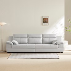 동서가구 테라 천연면피가죽 4인용 소파 방문설치, 화이트그레이