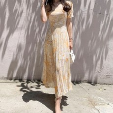 린다샵 프리아 나염 플리츠 롱원피스