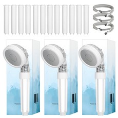 HappyDarling 3WAY濾芯蓮蓬頭+濾芯4入+防結垢軟管 2m組, 3組, 灰色