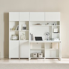 장인가구 E0 프론티 전면 1200 책상 + 800 긴책장 세트 방문설치, 화이트