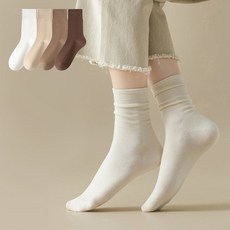 Edelin 簡約棉質輕薄中筒襪組, 白色+米色+卡其色+棕色, 4個