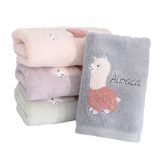 星紅織品 可愛羊駝純棉兒童毛巾 4件組 100%純棉 25x50cm, 紫色 + 灰色 + 綠色 + 粉色, 1組