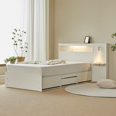 웰퍼니쳐 헤일로 LED 호텔식 수납침대 프레임 + 사이드 패널 방문설치, 화이트