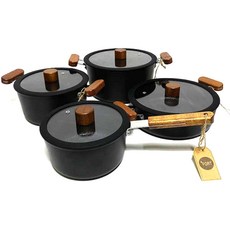 Kitchen-Art Fort系列電磁爐適用陶瓷塗層鍋具 4入組, 黑色 棕色, 18cm單柄鍋+20cm雙耳鍋+24cm雙耳鍋+24cm淺湯鍋, 1組