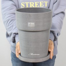 Mori& Linesman 圓形塑膠花盆含底盤組 2025, 1套, 灰色