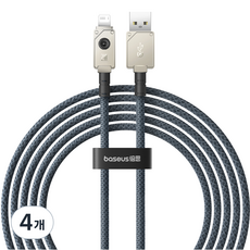 베이스어스 언브레이커블 내구성 고속충전 케이블 USB to 애플8핀 2.4A, 2m, 화이트, 4개