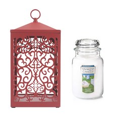 YANKEE CANDLE Rajja + 滾動蠟燭加熱器 + 燈泡 2 件套, 溫暖（紅色），蠟燭（清潔棉）
