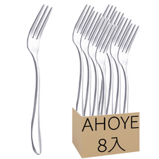 經典不鏽鋼三齒點心叉子8入組, 1組