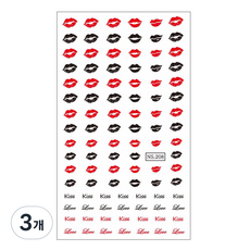 Nail Sketch 乾式轉印貼, D.208 嘴唇 黑色/紅色, 3個