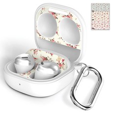 누아트 갤럭시 버즈2 실리콘케이스 + 디자인 철가루 방지스티커 6개입, 화이트, 케이스+플라워02+투명, 스티커, 1개