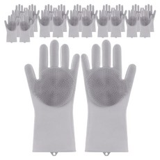 더자카 다용도 실리콘 브러시 고무장갑 양손착용 세트, 그레이, 14 x 27 cm, 12세트
