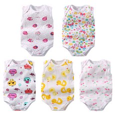 Mom's care 幼童印花無袖包屁衣5件組