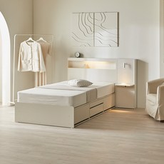 웰퍼니쳐 헤일로 LED 호텔식 수납침대 프레임 + 사이드 패널 방문설치, 라이트그레이