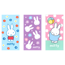 星紅織品 正版授權 米飛兔加大款純棉毛巾3件組 27x54公分, 藍色小花 + 紫色小花 + 球球米飛, 1組