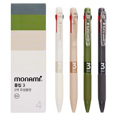 monAmi FLIP 3原子筆 4種組 0.5mm, 煙燻灰 + 橄欖綠 + 沙色 + 純米色, 1套