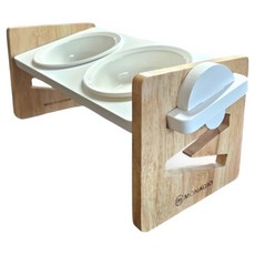 Monagio 寵物可調式高度雙碗智能陶瓷餐具, 1個, 白色天然