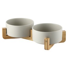 DING DONG PET 寵物時尚陶瓷餐具 單層雙格 L, 灰色, 1個