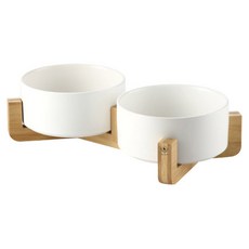 딩동펫 반려동물 모던 세라믹 식기 1단 2구 L, 화이트, 1개