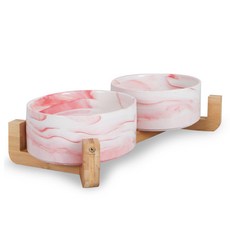 DING DONG PET 寵物時尚陶瓷餐具 1層2口 L, 大理石紋粉色, 1個