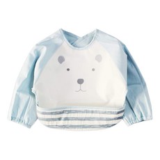 千趣會多功能防水衣長袖圍兜 - 棉/防水面：EVA塑膠加工 適合12-36個月寶寶, 可愛熊臉 淺藍色 + 灰色, 1件