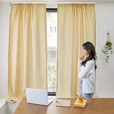 바자르 베이직한 체크 화이트 암막커튼 창문형 2p