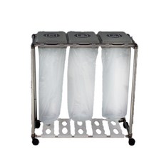 方便替換塑膠垃圾袋式房子垃圾桶分類回收箱 基本型 3格, 灰色的, 1個