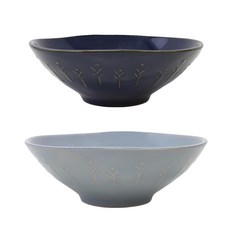 SSUEIM 圖案壓紋陶瓷麵碗 2入組, 深藍色 + 雲灰色, 1組