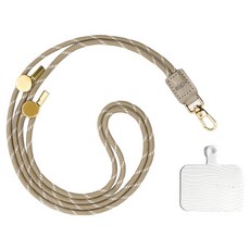 ekax 通用手機掛繩夾片 + 調節扣抽繩背帶, 夾片 條紋白 + 背帶 織紋橡木, 1組