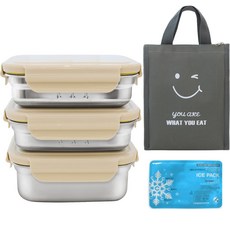 Wink 3層便當盒保溫保冷袋組, 灰色, 1套