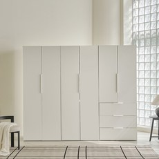 웰퍼니쳐 카린 1단 행거형 + 2단 행거형 + 3단 서랍장 높은 옷장세트, 화이트