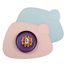 incoc 矽膠杯墊餐墊 2件組, 灰粉色, 天空藍, 42.5 x 32 cm