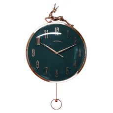 北歐風鹿造型低噪音擺鐘 L號, 深綠色