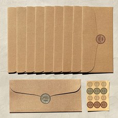 Lead home 優質亞麻零用錢信封 10入+貼紙 12入組, 棕色, 1套