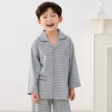 JJiniya 男童小格紋長袖+下身睡衣套裝
