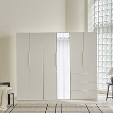 웰퍼니쳐 카린 높은 옷장 시리즈 1단 행거형 + 2단 거울형 + 3단 서랍형 2400 세트 방문설치, 화이트