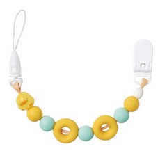 PiYOPiYO 黃色小鴨 夜光甜甜圈奶嘴鍊 食品級矽膠 矽膠甜甜圈造型軟硬適中 夜光珠設計, 蘋果青, 1入, 6個月以上