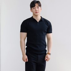 HCOOLNAM 男士冰涼感肌肉貼合短袖開領針織衫