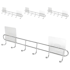 YI SHUIN 亞晨 皇家無痕貼 六連勾, 鐵製, 35x5.5x4cm, 4個, 銀色