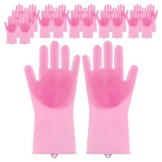 더자카 다용도 실리콘 브러시 고무장갑 양손착용 세트, 핑크, 14 x 27 cm, 12세트