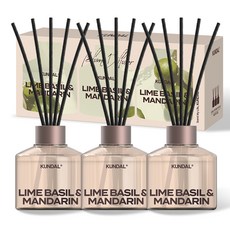 쿤달 퍼퓸 디퓨저 + 섬유스틱 세트, 라임바질앤만다린, 200ml, 3개