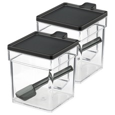 inomata 方形透明調味盒 黑蓋 87 x 111 x 100mm 2個, 400ml, 1組