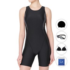 quaro 女用U型美背五分大尺碼泳裝 + 泳帽 + 泳鏡 + 胸墊 + 防水袋套組 QRB280S