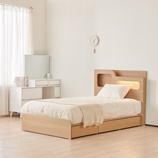 동서가구 소프 인싸 LED 수납침대 프레임 + 독립포켓 매트리스 세트 방문설치, 메이플 + 화이트