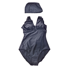 Summer love 夏之戀 大女連身三角泳衣 (內有固定式罩杯)+泳帽, 黑色