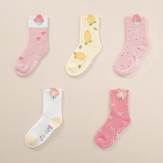 롤리트리 여아용 통파일 도톰한 방한 양말 5켤레 세트