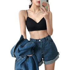 爆好搭細肩甜美螺紋V領小可愛 Set 3件 棉+聚酯纖維, 胸寬28cm 長30cm, 黑