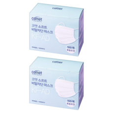 comet 柔軟飛沫阻擋口罩 KF-AD 大型 實惠包裝, 100片, 2盒, 白色