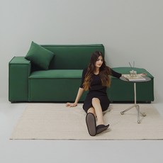 퍼리든 네스트 패브릭 2인용 쇼파 우형 + 쿠션 + 스툴 세트 방문설치, 딥그린